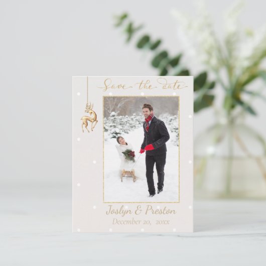 Elegant Winter Photo Save the Date Aankondiging (Staand voorkant)