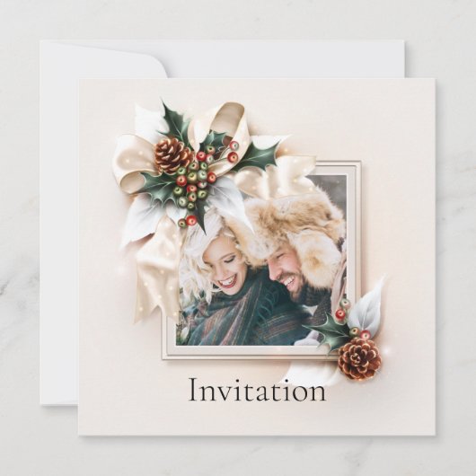 Elegant Winter Photo Wedding Invitation Kaart (Voorkant)