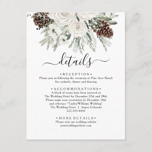 Elegant Winter Pine Bruiloft Informatiekaartje (Voorkant)