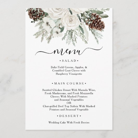 Elegant Winter Pine Bruiloft Menu (Voorkant)
