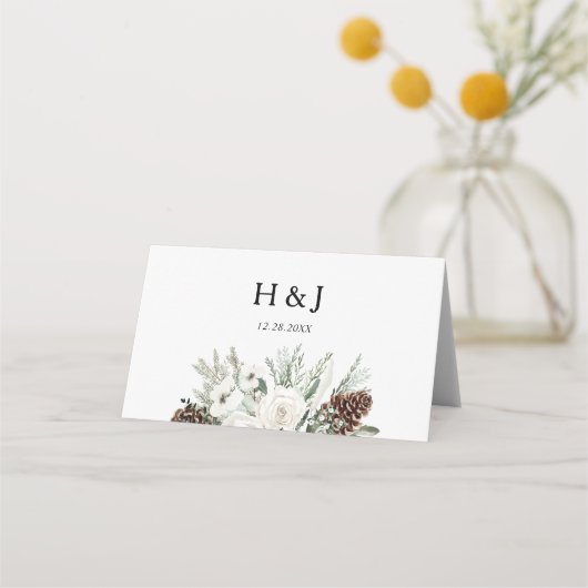 Elegant Winter Pine Bruiloft Plaatskaartje (Achterkant)