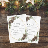 Elegant Winter Pine Cone Greenery Wedding RSVP Kaartje
