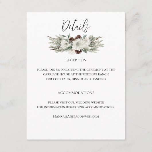 Elegant Winter Pine Cone Wedding Informatiekaartje (Voorkant)