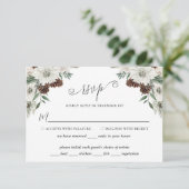 Elegant Winter Pine Cone Wedding RSVP Kaartje (Staand voorkant)