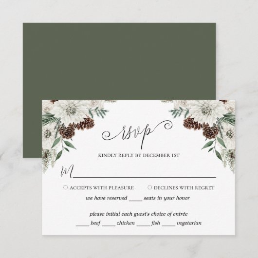Elegant Winter Pine Cone Wedding RSVP Kaartje (Voorkant / Achterkant)