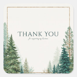 Elegant Winter Pine Forest Gold Frame Rustic Vierkante Sticker