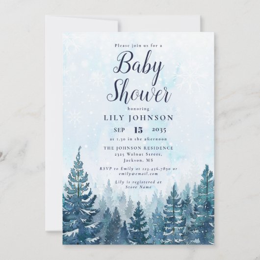 Elegant Winter Pine Tree Forest Baby shower Kaart (Voorkant)