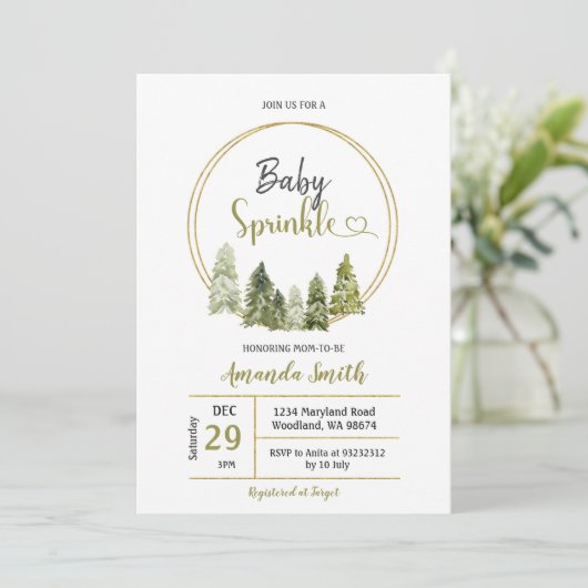 Elegant Winter Pine Tree Forest Baby Sprinkle Kaart (Staand voorkant)