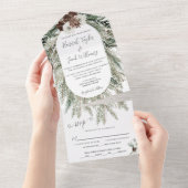 Elegant Winter Pine Weddenschap met RSVP All In One Uitnodiging (Afscheurbaar)
