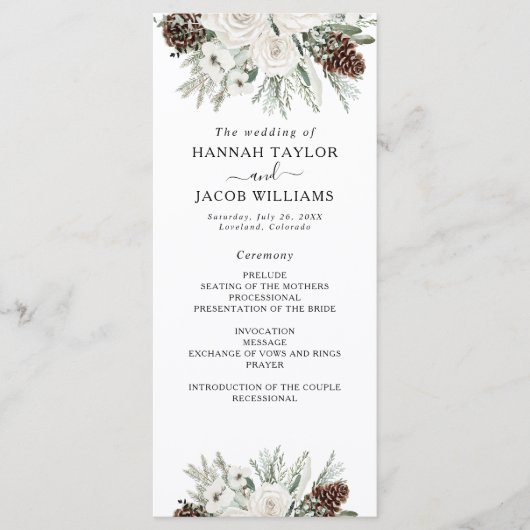 Elegant Winter Pine Wedding Programma Programmakaart (Voorkant)