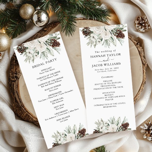 Elegant Winter Pine Wedding Programma Programmakaart
