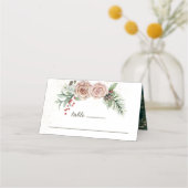 Elegant Winter Pink Roses Red Berries Greenery Plaatskaartje (Achterkant)