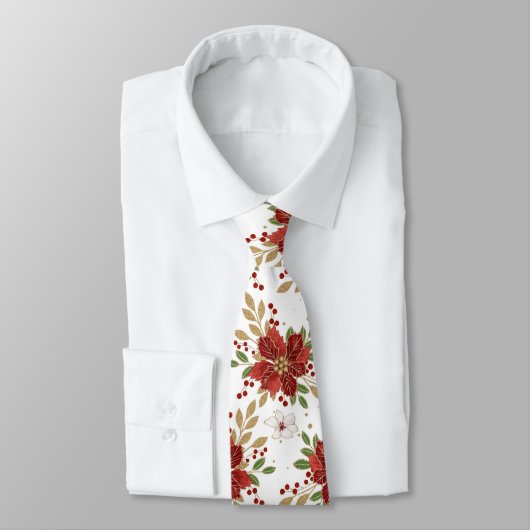 Elegant Winter Poinsettia Floral Pattern Stropdas (Gebonden)