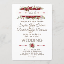 Elegant Winter Poinsettia Flowers Wedding Invite Kaart