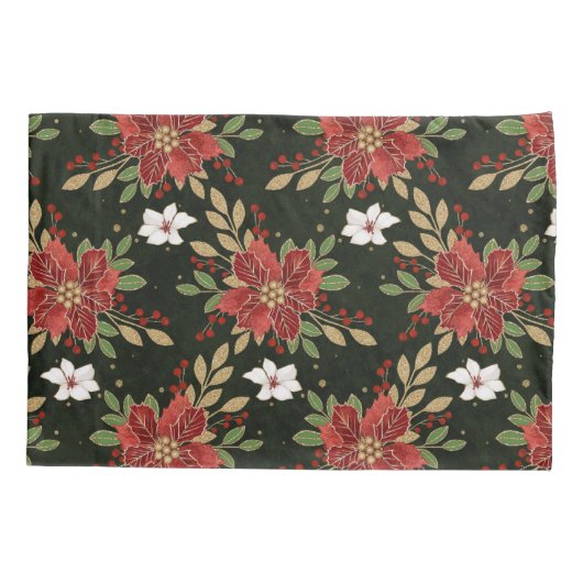 Elegant Winter Poinsettia on Dark Background Kussensloop (Achterkant)