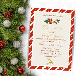 Elegant Winter Red and Gold Christmas Wedding Kaart