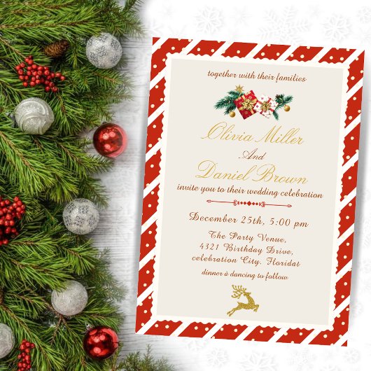 Elegant Winter Red and Gold Christmas Wedding Kaart