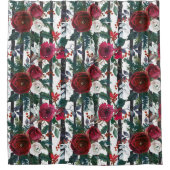 Elegant Winter Red Rose Black Verticale streep Douchegordijn (Voorkant)