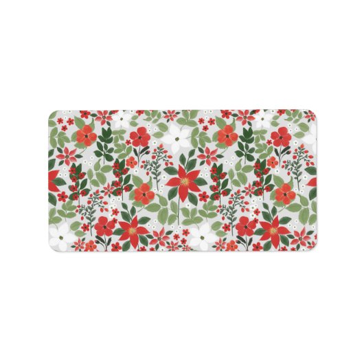 Elegant Winter Red White Floral Painting Etiket (Voorkant)