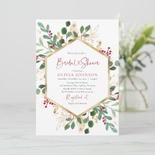 Elegant Winter Rood Goud Kerst Vrijgezellenfeest Kaart (Staand voorkant)