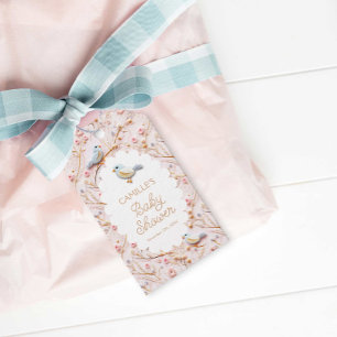 Elegant Winter Roze Bloemen Meisje Baby shower Cadeaulabel