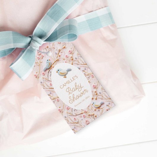 Elegant Winter Roze Bloemen Meisje Baby shower Cadeaulabel