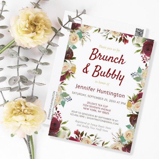 Elegant Winter Rozen Brunch & Bubble Vrijgezellenf Briefkaart