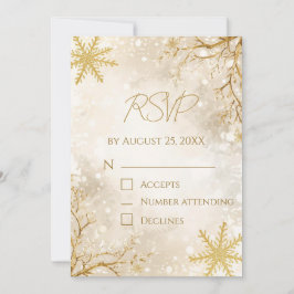 Elegant Winter RSVP Card | Ivory & Gold Snowflake Kaart