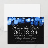 Elegant Winter Save the Date Blue Lights Aankondigingskaart (Voorkant / Achterkant)