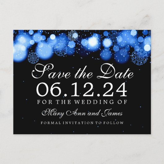 Elegant Winter Save the Date Blue Lights Aankondigingskaart (Voorkant)