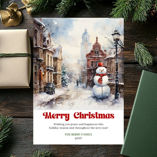 Elegant winter scene card rustic festive red green feestdagenkaart
