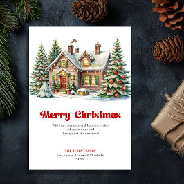 Elegant winter scene sweet Christmas house card Feestdagenkaart