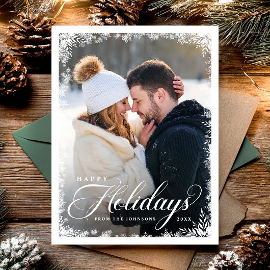 Elegant Winter Script Happy Holidays Photo Modern Feestdagenkaart