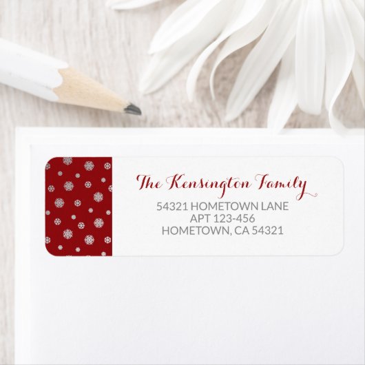 Elegant Winter Silver Red Snowflakes Holiday Etiket (Insitu)