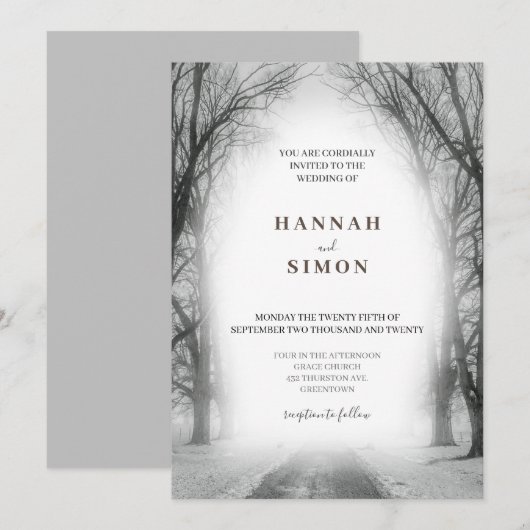 Elegant Winter Silver Snow Wedding Invitation Kaart (Voorkant / Achterkant)