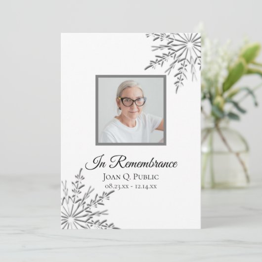 Elegant Winter Sneeuwvlokken Dood Jubileum Kaart (Staand voorkant)