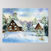 Elegant Winter Snow Effect House Forest Landscape Poster (Voorkant)