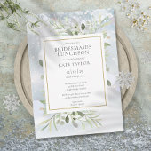 Elegant Winter Snow Greenery Bridesmaids Luncheon Kaart
