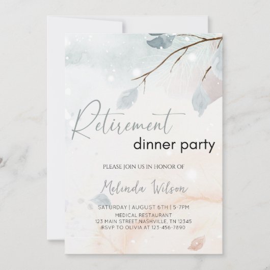Elegant Winter Snowfall Retirement Party Kaart (Voorkant)