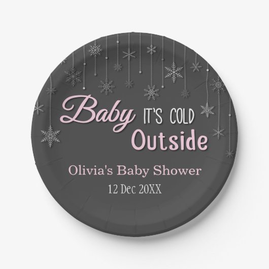 Elegant Winter Snowflake Baby shower Papieren Bordje (Voorkant)