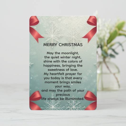 Elegant Winter Snowflake Frame with Red Bows Feestdagenkaart (Staand voorkant)