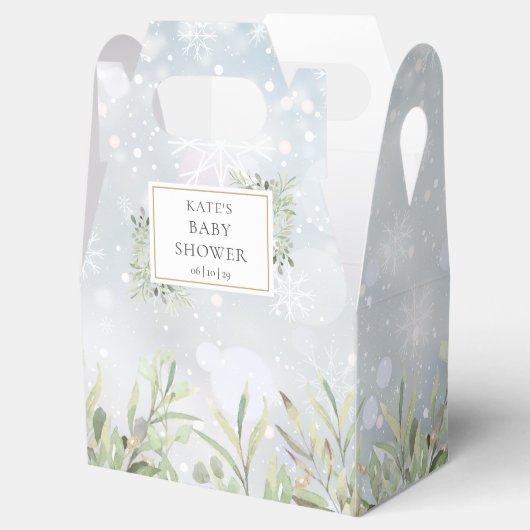 Elegant Winter Snowflakes Greenery Baby shower Bedankdoosjes (Geopend)
