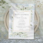 Elegant Winter Snowflakes Greenery Baby shower Kaart<br><div class="desc">Met delicate waterverf bladeren op een wintervorstachtergrond,  kan deze chic gender-neutrale baby shower of sprinkle uitnodiging worden gepersonaliseerd met je speciale daginformatie. Ontworpen door: Thisnotme©</div>