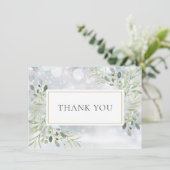 Elegant Winter Snowflakes Greenery Dank u Bedankkaart (Staand voorkant)