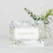 Elegant Winter Snowflakes Greenery Gold Bedankkaart (Staand voorkant)