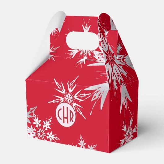 Elegant Winter Snowflakes | Rode achtergrond Bedankdoosjes (Achterkant)