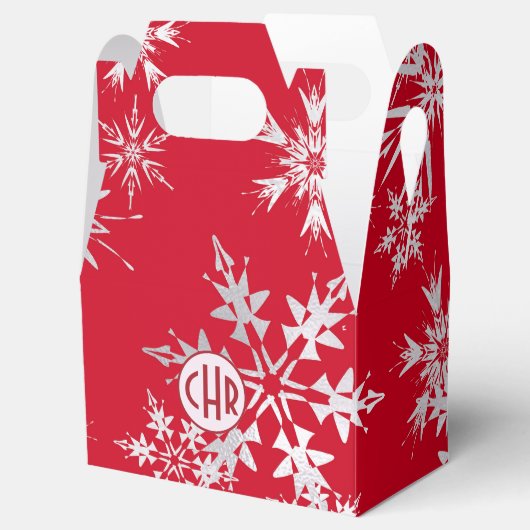 Elegant Winter Snowflakes | Rode achtergrond Bedankdoosjes (Geopend)