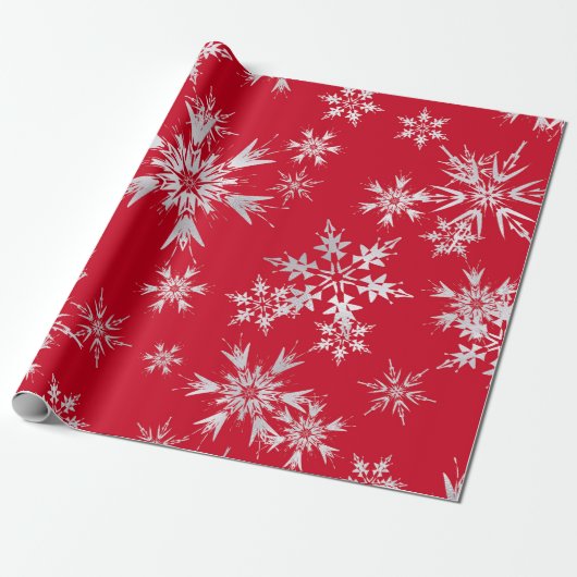 Elegant Winter Snowflakes | Rode achtergrond Cadeaupapier (Uitgerold)