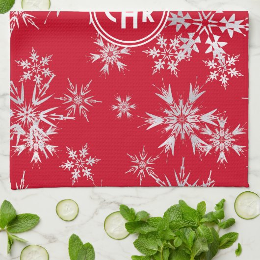 Elegant Winter Snowflakes | Rode achtergrond Theedoek (Gevouwen)