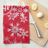 Elegant Winter Snowflakes | Rode achtergrond Theedoek (Quarter Fold)
